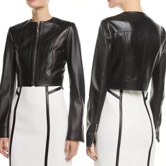 Michael Kors Collection Cropped Leather Jacket - Picture 2 of 11
